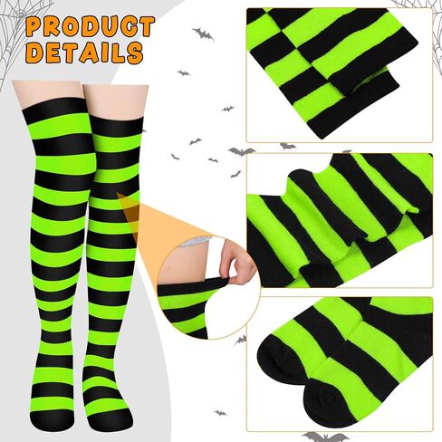 Handepo 2 Sets Halloween Witch Costume Include 2 Pair Thigh High Socks Striped Knee Socks 2 Pcs Halloween Witch Hats Large Ruched Halloween Costume Accessory for Women Party Supplies in Saudi Arabia