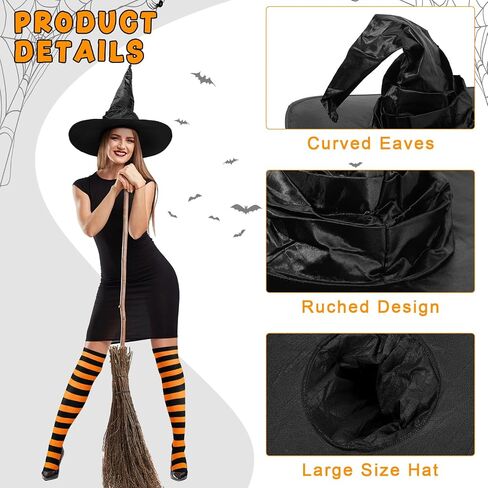 Handepo 2 Sets Halloween Witch Costume Include 2 Pair Thigh High Socks Striped Knee Socks 2 Pcs Halloween Witch Hats Large Ruched Halloween Costume Accessory for Women Party Supplies in Saudi Arabia