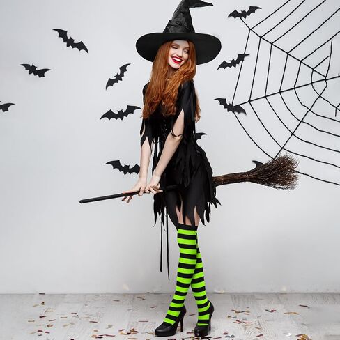 Handepo 2 Sets Halloween Witch Costume Include 2 Pair Thigh High Socks Striped Knee Socks 2 Pcs Halloween Witch Hats Large Ruched Halloween Costume Accessory for Women Party Supplies in Saudi Arabia