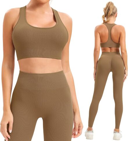 SPICE UNION 2 Piece Women's Workout Sets Ribbed Seamless Gym Yoga Outfits Biker Active Tracksuit in Kuwait