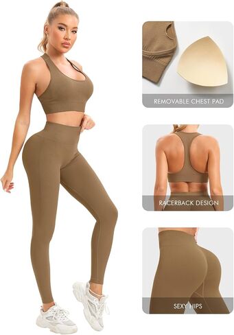 SPICE UNION 2 Piece Women's Workout Sets Ribbed Seamless Gym Yoga Outfits Biker Active Tracksuit in Kuwait