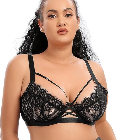 حمالة صدر نسائية من ANGABRIEL بتصميم تصغير الرموش من الدانتيل مقاس كبير غير مبطنة غير مبطنة (38C-44K) in Kuwait