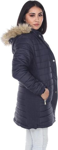 سترة شتوية نسائية دافئة من Facitisu، معطف طويل بغطاء للرأس من الفرو الصناعي ومبطن بالصوف الشيربا in Kuwait