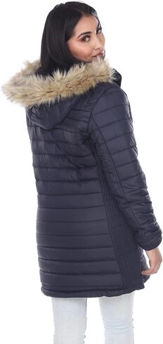 سترة شتوية نسائية دافئة من Facitisu، معطف طويل بغطاء للرأس من الفرو الصناعي ومبطن بالصوف الشيربا in Kuwait