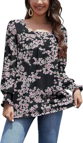 قمصان RUBZOOF بأكمام طويلة للنساء ورقبة مربعة وأكمام منتفخة أمامية كاجوال للخريف in Kuwait