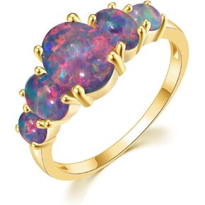 CiNily Sterling Silver Gold Plated Created White/Blue/Orange/Pink Fire Opal Ring for Women Jewelry Gemstone Ring Size 5-12