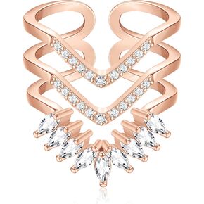 HAIAISO Gold Rings for Women 14k Gold Plated V Shaped Chevron Rings Cubic Zirconia Adjustable Knuckle Statement Rings