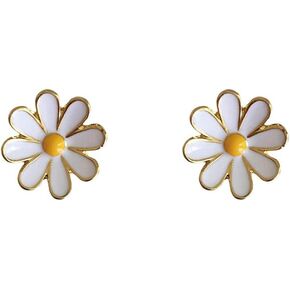 Summer Daisy Sunflowers White Enameled Small Stud Earrings Dainty 925 Sterling Silver Cartilage Tiny Flowers Studs Hypoallergenic Piercing Earrings for Women Little Girls Daughter New Year Birthday Gifts