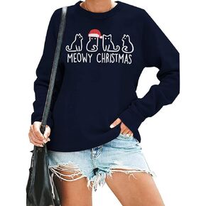 Christmas Sweatshirts for Women Cute Cat Shirts Ugly Christmas Shirt Funny Xmas Long Sleeve Holiday Pullover Tops in Kuwait