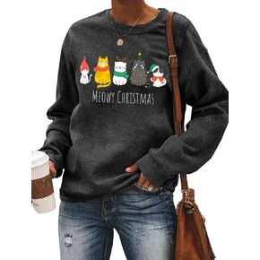 Christmas Sweatshirts for Women Cute Cat Shirts Ugly Christmas Shirt Funny Xmas Long Sleeve Holiday Pullover Tops in Kuwait
