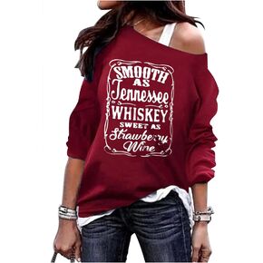 CHUNTIANRAN Women's Sexy Off Shoulder Sweatshirt Nashville Country Music Sweatshirt Vintage Long Sleeve Pullover T Shirt