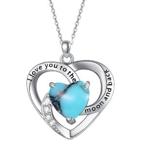 AOVEAO Heart Turquoise/Lotus/Hummingbird Necklace 925 Sterling Silver Turquoise Pendant Necklace,Fine Turquoise I Love You to The Moon and Back Necklace,Lotus Hummingbird Jewelry Gift for Women Girls in Kuwait