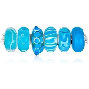 Bling Jewelry Mixed Set Of Bundle .925 Sterling Silver Core Translucent Shades White Blue Green 3D Flower Floral Murano Glass Swirl Charm Bead Spacer Fits European Bracelet For Women Teen