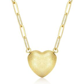 KWWLOTEE Puffy Heart Necklace 14K Gold Plated on Stainless Steel Paper Clip Chain | Shinny Or Brushed Finish Cute Heart Necklaces Gifts for Women Teen Girls 16 + 2 inches… in Saudi Arabia