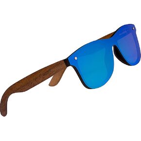 Woodies Oversize Flat Lens Mirrored Walnut Wood Polarized Sunglasses for Men and Women | 100% UVA/UVB Protection