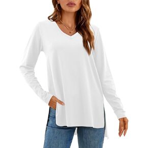 DittyandVibe Women's Long Sleeve Casual T Shirts Plain V Neck Tee Blouse Tops