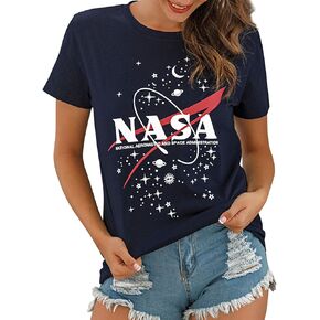 Ezcosplay Women Short Sleeve NASA Letter Print T-Shirts Casual Graphic Tee Tops