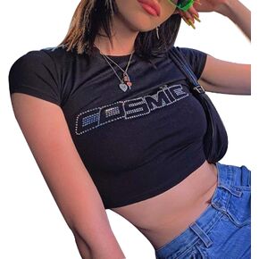 Women’s Graphic Print Crop Shirt Kawaii Summer O Neck Short Sleeve Tee Top E Girl Y2k Aesthetic Clothes