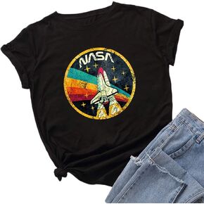 Nicetage Women Vintage Space Shuttle Graphic T-Shirt NASA Letter Print Shirt Casual Tee Tops in Saudi Arabia