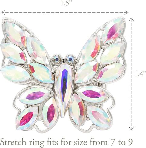 Lavencious Crystal Charming Butterfly Stretch Statement Ring for Women Free Size for 7-9 in Kuwait