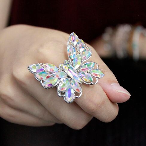 Lavencious Crystal Charming Butterfly Stretch Statement Ring for Women Free Size for 7-9 in Kuwait