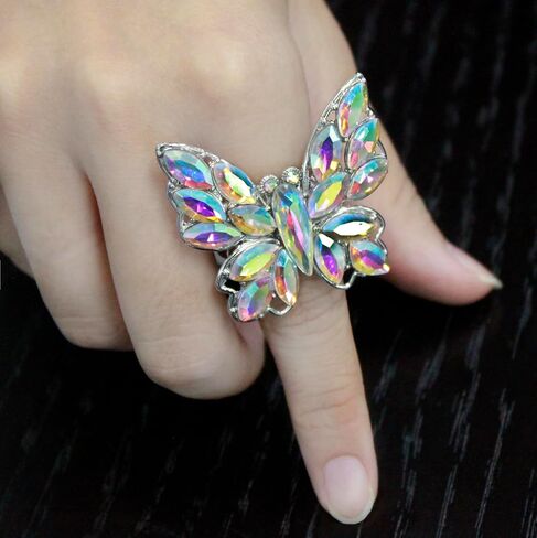 Lavencious Crystal Charming Butterfly Stretch Statement Ring for Women Free Size for 7-9 in Kuwait