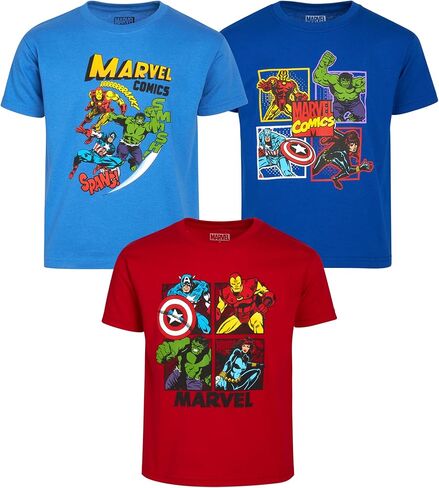 مجموعة من 3 تي شيرتات Marvel Little Boys' Avengers: Spider-Man، Hulk، Captain America، Iron Man (الحجم: 2T-7) in Kuwait
