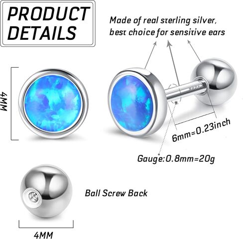 Milacolato 925 Sterling Silver Opal Sutd Earrings for Women Girls 18K Gold Plated Hypoallergenic Screwback Stud Earrings 20G Cartilage Tragus Helix Stud Earrings Piercing Jewelry in Saudi Arabia