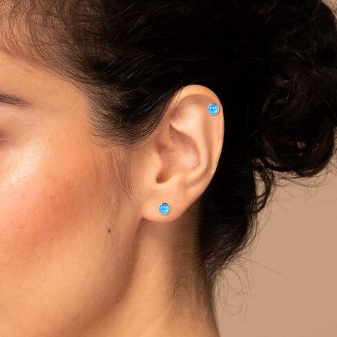 Milacolato 925 Sterling Silver Opal Sutd Earrings for Women Girls 18K Gold Plated Hypoallergenic Screwback Stud Earrings 20G Cartilage Tragus Helix Stud Earrings Piercing Jewelry in Saudi Arabia