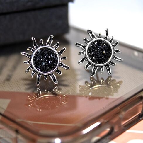 أقراط ZTISEEM الكلاسيكية ذات اللون الأسود على شكل عباد الشمس، أقراط من الفولاذ المقاوم للصدأ للنساء والفتيات in Kuwait