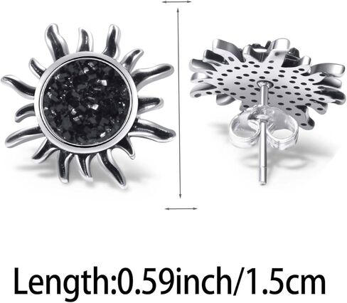 أقراط ZTISEEM الكلاسيكية ذات اللون الأسود على شكل عباد الشمس، أقراط من الفولاذ المقاوم للصدأ للنساء والفتيات in Kuwait