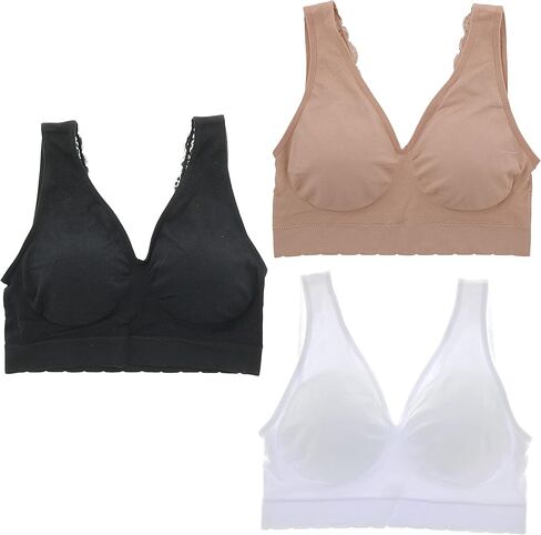 مجموعة حمالة صدر مريحة للنساء من Delta Burke Intimates مقاس كبير بدون خياطة وحزام دانتيل (3Pr) in Kuwait
