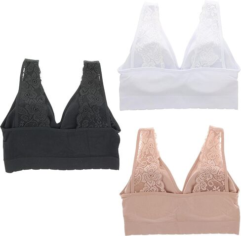 مجموعة حمالة صدر مريحة للنساء من Delta Burke Intimates مقاس كبير بدون خياطة وحزام دانتيل (3Pr) in Kuwait