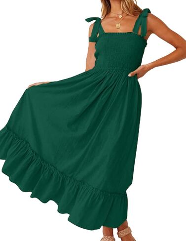 Tobrief Women's Boho Dress Summer Spaghetti Strap Square Neck Flowy Ruffle Beach Long Maxi Dress in Saudi Arabia