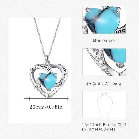 AOVEAO Heart Turquoise/Lotus/Hummingbird Necklace 925 Sterling Silver Turquoise Pendant Necklace,Fine Turquoise I Love You to The Moon and Back Necklace,Lotus Hummingbird Jewelry Gift for Women Girls in Kuwait