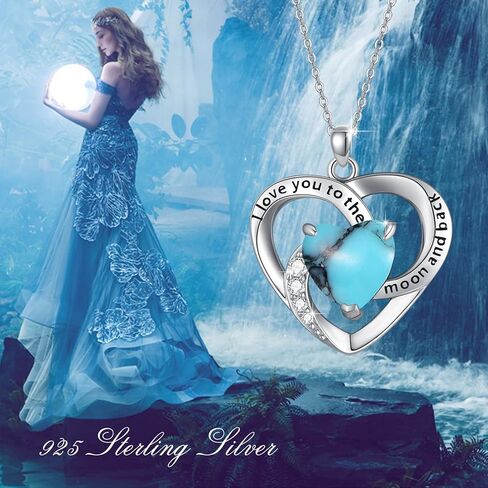 AOVEAO Heart Turquoise/Lotus/Hummingbird Necklace 925 Sterling Silver Turquoise Pendant Necklace,Fine Turquoise I Love You to The Moon and Back Necklace,Lotus Hummingbird Jewelry Gift for Women Girls in Kuwait