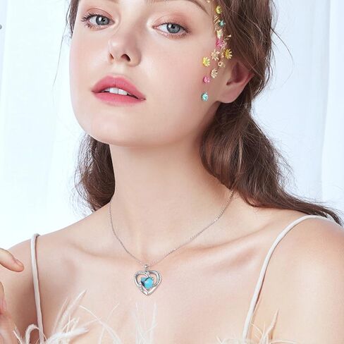 AOVEAO Heart Turquoise/Lotus/Hummingbird Necklace 925 Sterling Silver Turquoise Pendant Necklace,Fine Turquoise I Love You to The Moon and Back Necklace,Lotus Hummingbird Jewelry Gift for Women Girls in Kuwait