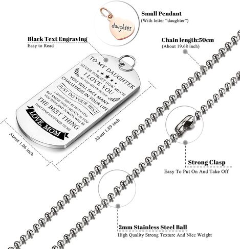 إلى ابنتي من أمي قلادة من الفولاذ المقاوم للصدأ على شكل كلب "إلى ابنتي لا تنسى أبدًا كيف. أحب أمي" قلادة، هدايا ملهمة لمجوهرات الابنة in Kuwait