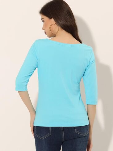 Allegra K Women Elbow Sleeves Round Neck Slim Fit Tee in Kuwait