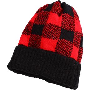 XRDSS Unisex Thick Chunky Warm Plaid Knit Cap Slouchy Beanie Ski Hats Knitted Skull Caps for Women/Men