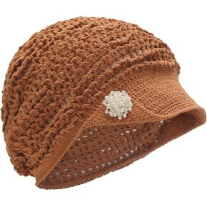 ZLYC Women Summer Slouchy Crochet Hat Handmade Cutout Knit Skull Cap with Visor