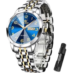 OLEVS Mens Watches Luxury Business Diamond Analog Quartz Watches for Men with Date Two Tone Stainless Steel Waterproof Luminous Dress Wrist Watches