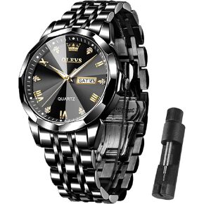 OLEVS Mens Watches Luxury Business Diamond Analog Quartz Watches for Men with Date Two Tone Stainless Steel Waterproof Luminous Dress Wrist Watches