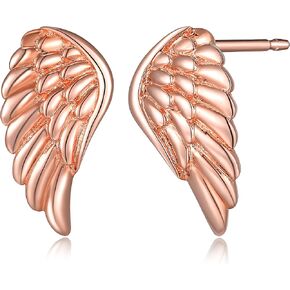Morgan & Paige Rhodium / 14K Rose Gold / 18K Yellow Gold Plated 925 Sterling Silver Angel Wing Stud Earrings Hypoallergenic Adorned for Women