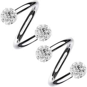 2pc Twisted Barbell Earring Surgical Steel - Twist Helix Earrings 16 Gauge - Spiral Belly Button Rings - 3mm Crystal Lip Ring Body Jewelry 5/16 8mm (choose Color) in Kuwait