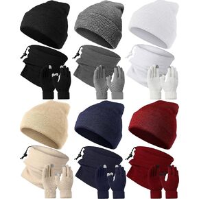 Liitrsh Winter Beanie Hat Scarf Touchscreen Gloves Set Skull Cap Knit Fleece Neck Warmer Touch Screen Mittens for Women Men in Kuwait