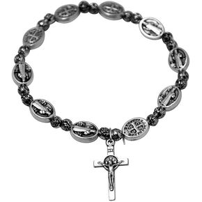 VILLAGE GIFT IMPORTERS Saint Benedict Medal Bracelet - شكلين - أحجار كريمة أو معدن نقي للرجال - مجوهرات مسيحية in Saudi Arabia
