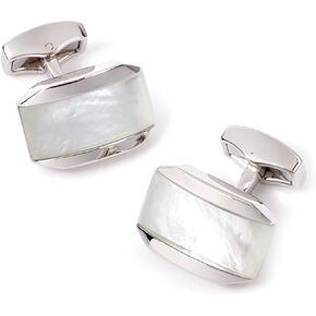 Tateossian Moonlight Cufflinks with Mother of Pearl Combined with a Cabochan of Quartz in a Rhodium Silver Tonneau Case in Kuwait
