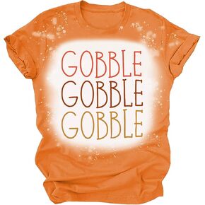 FAYALEQ Thanksgiving Shirt for Women Gobble Gobble Short Sleeve Letter Print Funny Graphic Tees Thanksgiving T-Shirts