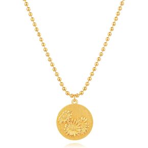 MEVECCO Gold Birth Flower Coin Necklace for Women 12 Month Flower Pendent 18K Gold Plated with Beaded Chain Personalized Embossed Floral Disc Necklace Birthday Gifts